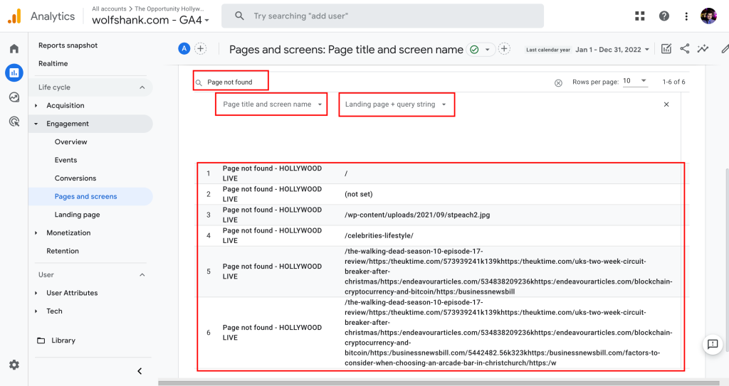 Last step to find the broken page in google analytics